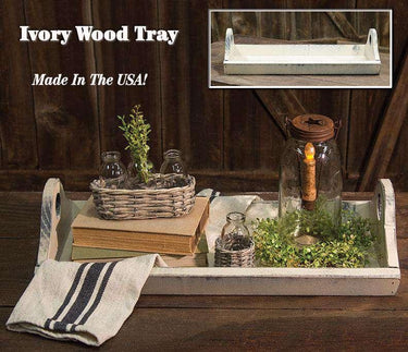 Ivory Wood Tray w/Handles - The Fox Decor